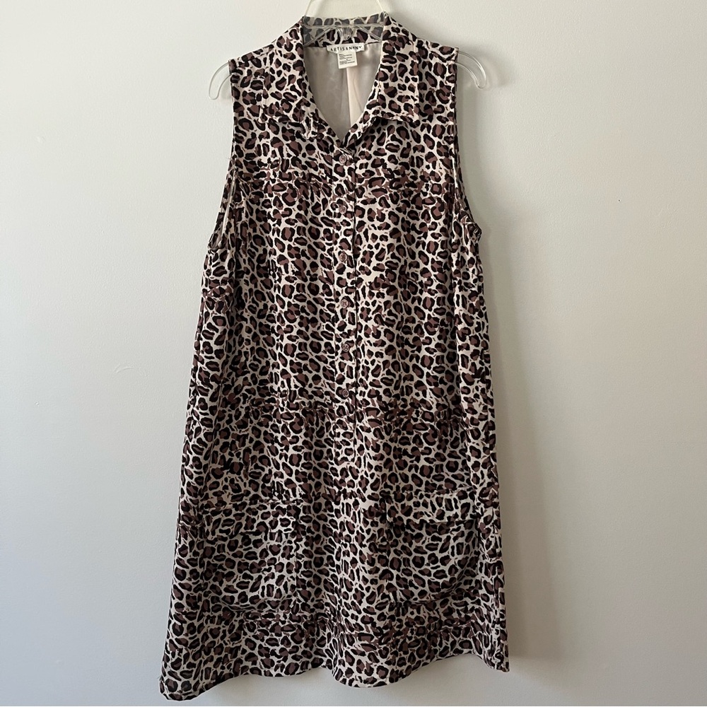 Artisan NY Shirt Dress 8 Brown Sleeveless Cheetah Animal Print